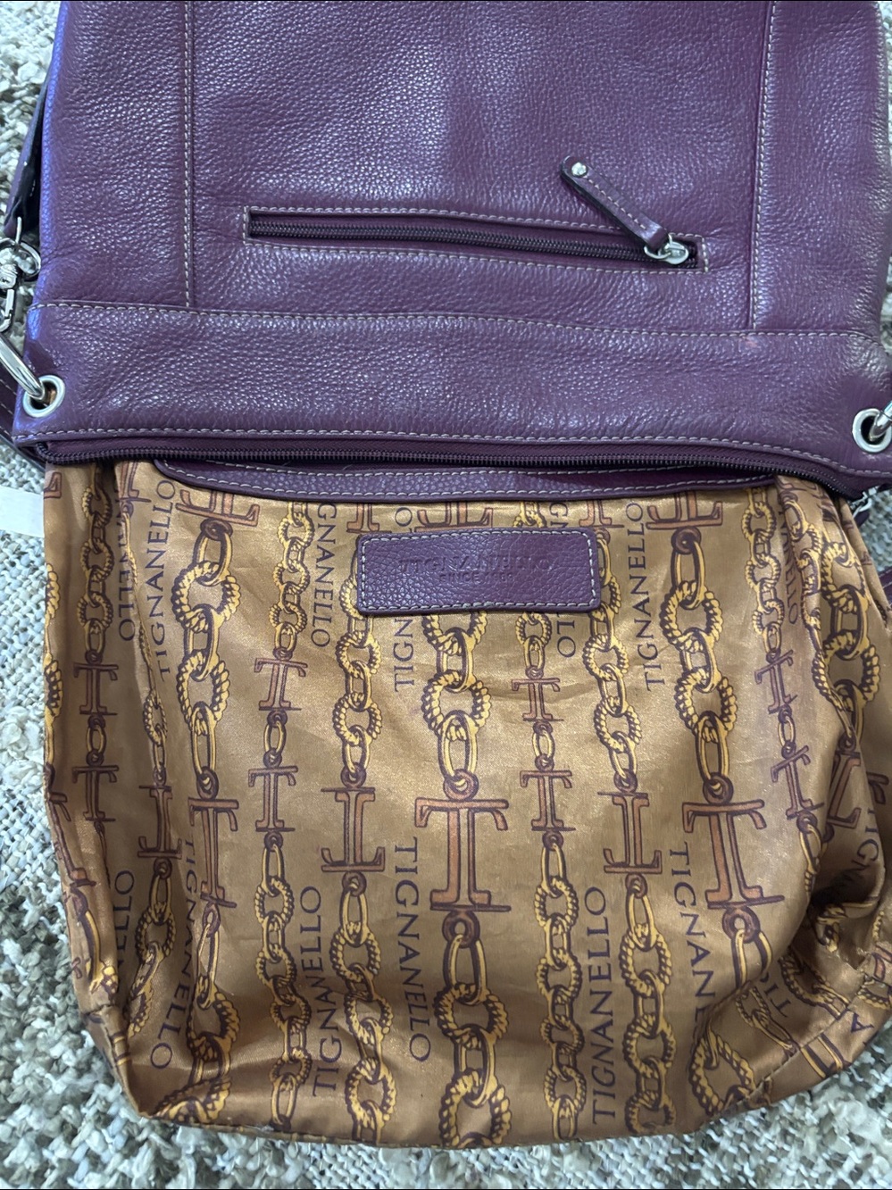 Tignanello Purple Crossbody Leather Bohemian Shoulder Bag - Picture 10 of 13